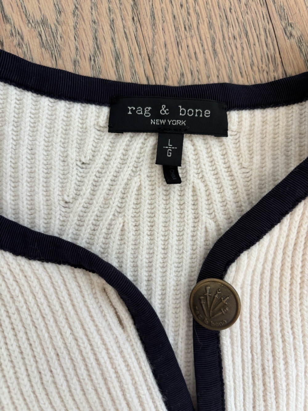 rag & bone Ivory Ribbed Cardigan with Black Trim - Picture 2 of 4